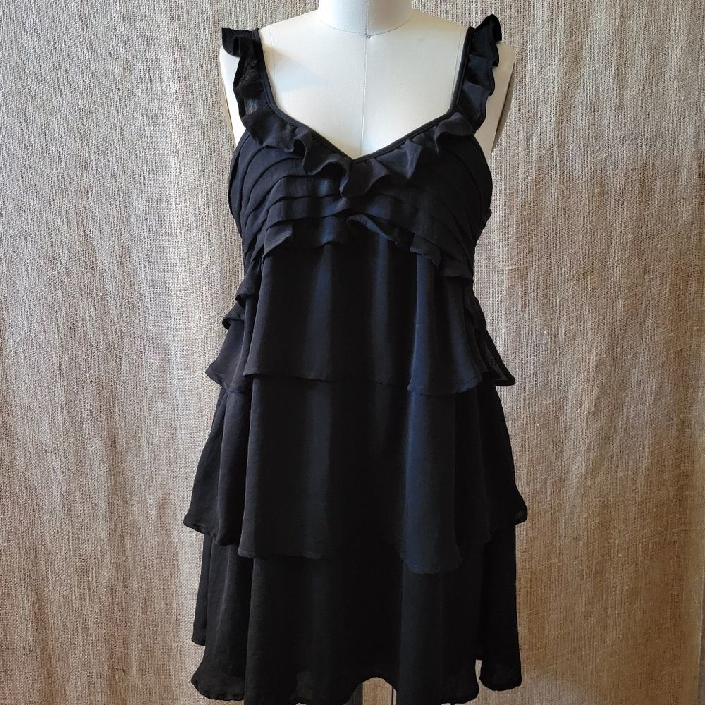 Mango Black Chiffon Veronike Ruffle Dress - 6